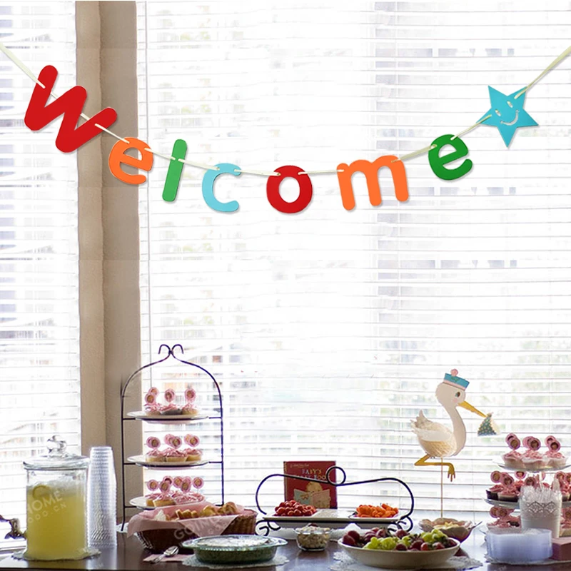 3 м синий Добро пожаловать бумажный флаг гирлянда баннер со звездой DIY Свадьба