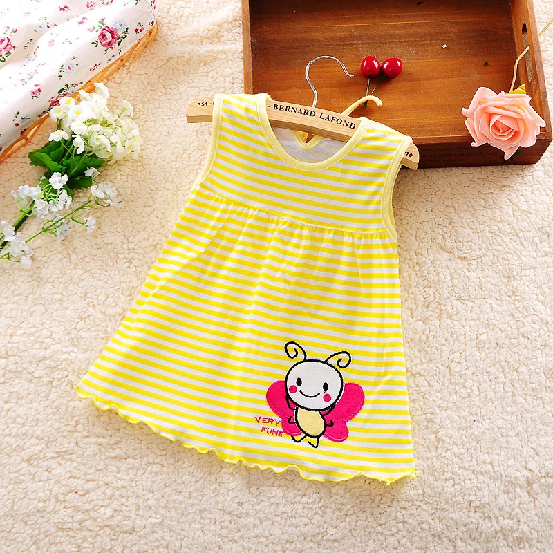 Летнее хлопковое платье без рукавов с круглым вырезом на бретельках для девочек; детское платье с цветами, клубникой, улиткой, бабочкой - Цвет: F04457