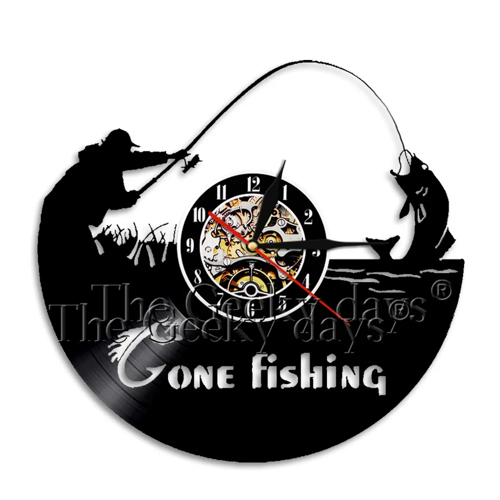 Go Fishing Виниловая пластинка настенные часы современный дизайн настенное Искусство Декор часы сохраняйте спокойствие и ходите Рыбалка часы подарок для рыбаков - Цвет: Without LED Light
