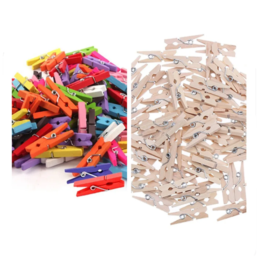 

100 pcs Small Size 25mm Mini Wooden Clips For Photo Clips Clothespin Craft Decoration Clips V1745