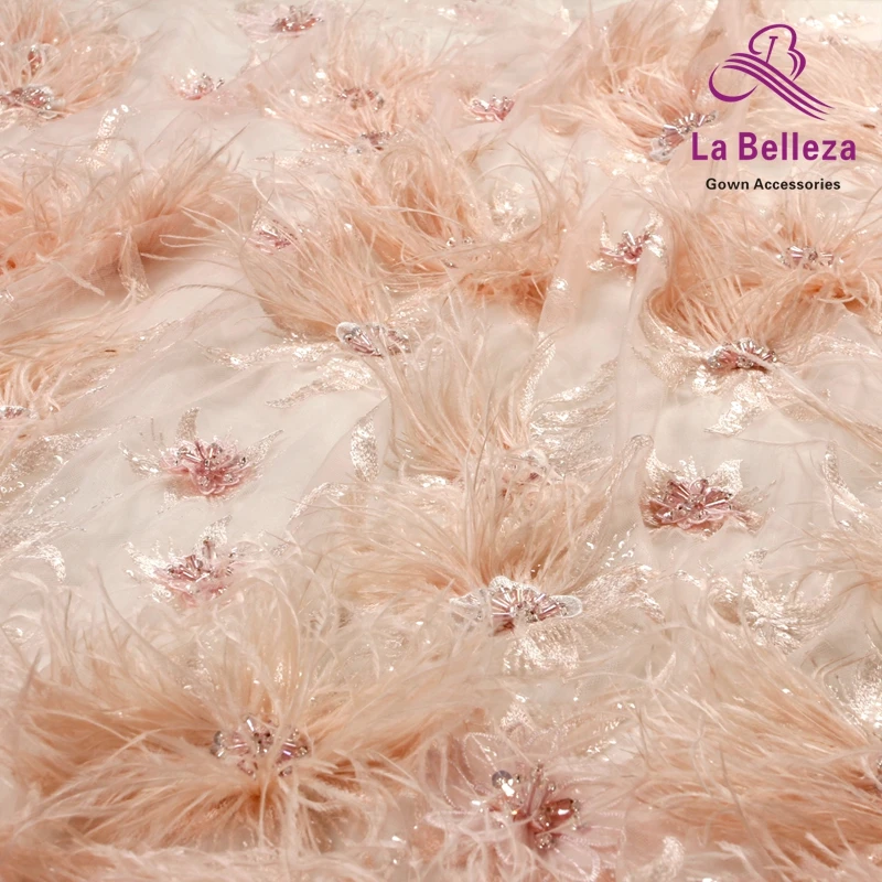 La Belleza 1 ярд Новый светильник розовый/белый тяжелые 3D Цветы перышки бисером