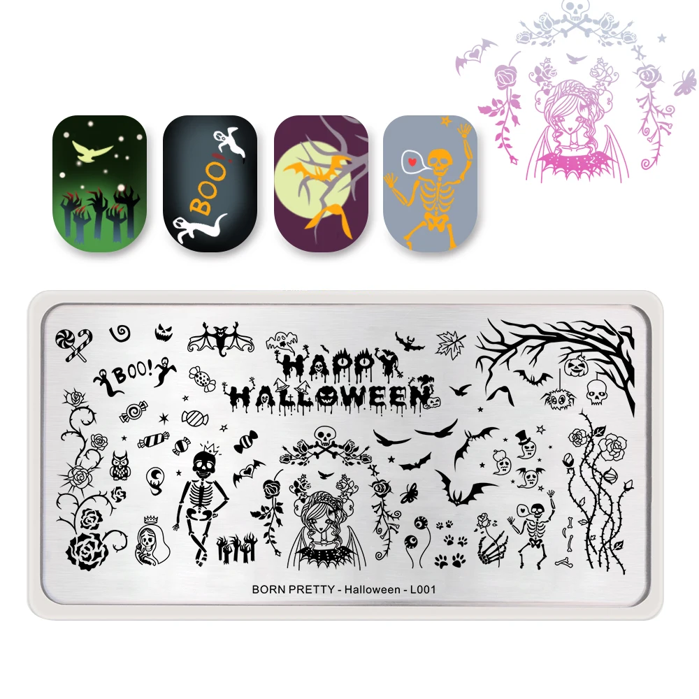 BORN PRETTY Candy Rose Ghost шаблон для штамповки зомби прямоугольная пластина печати ногтей