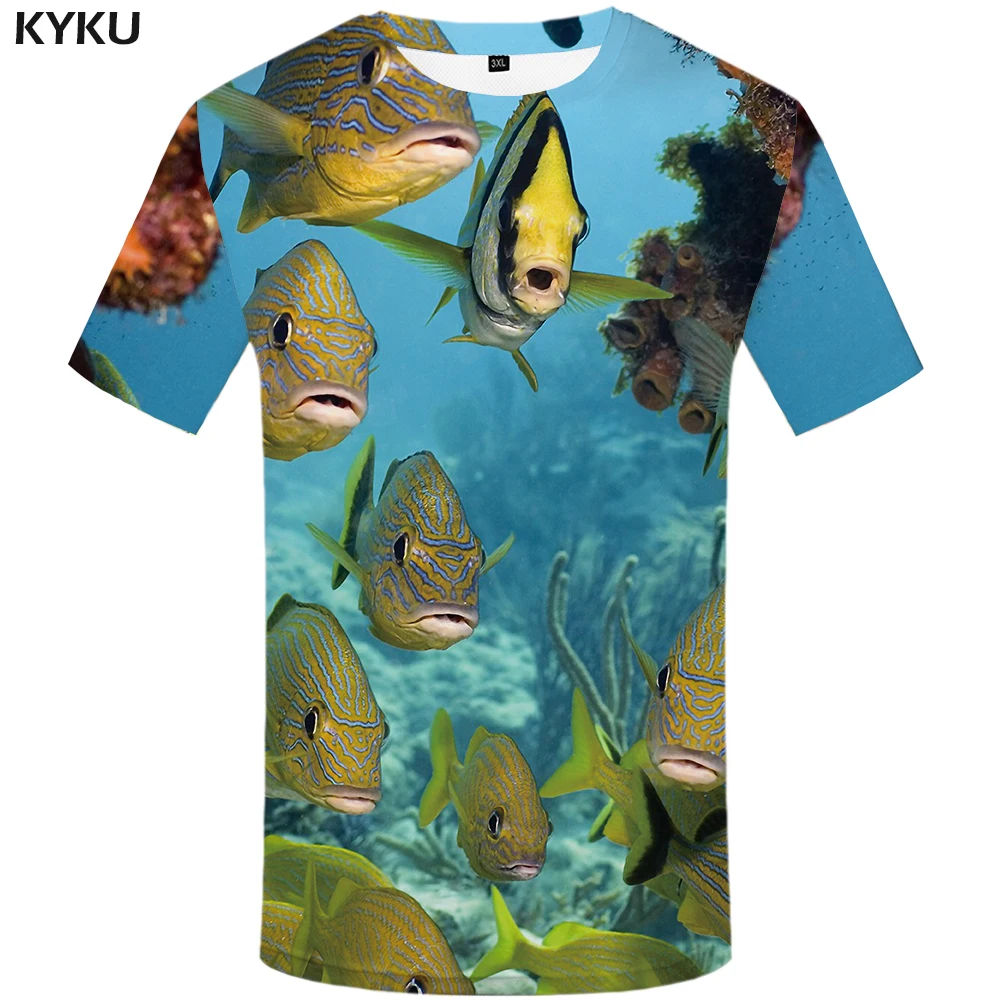 KYKU Fish Мужская 3D футболка, хип-хоп футболка, рыбак, тропический принт, футболка, Забавные футболки, летние, Fishinger Animal, мужская одежда