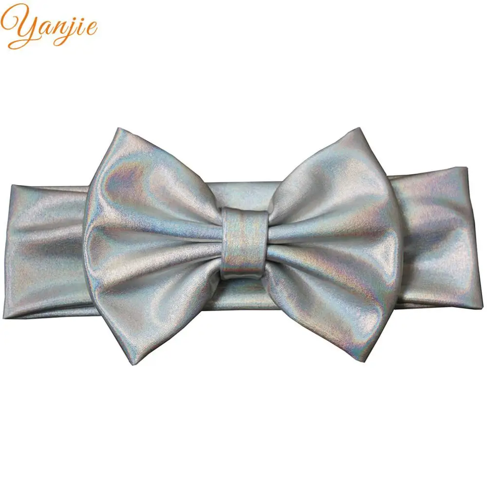 " большой блеск металлический грязный лук оголовье hair bows девочек и малышей блестки лук ободки для девочки diy аксессуары для волос резинки для волос повязка на голову резинка провод повязки для девочек - Цвет: silver iridescent