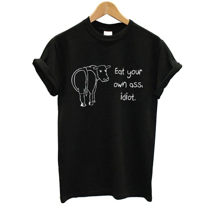 Футболка женская хлопковая с принтом Eat Your Own Ass Cow большие размеры|Футболки| |