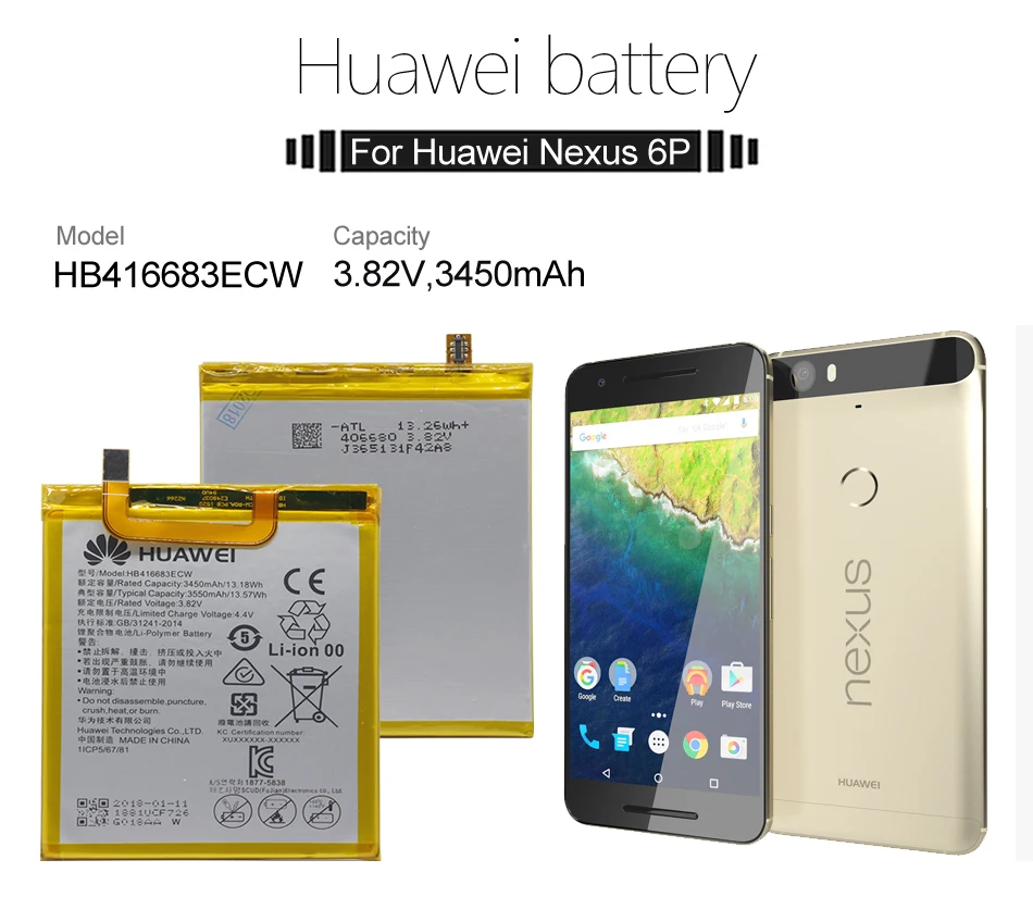Hua Wei аккумулятор для телефона HB416683ECW для huawei Nexus 6P H1511 H1512 3450 мАч сменный аккумулятор Бесплатные инструменты