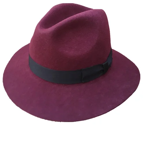 Burgundy Red Фетровая шляпа для Для мужчин Для женщин Войлок Материал Кепки отложной шляпы с полями много Цвета - Цвет: Burgundy Red