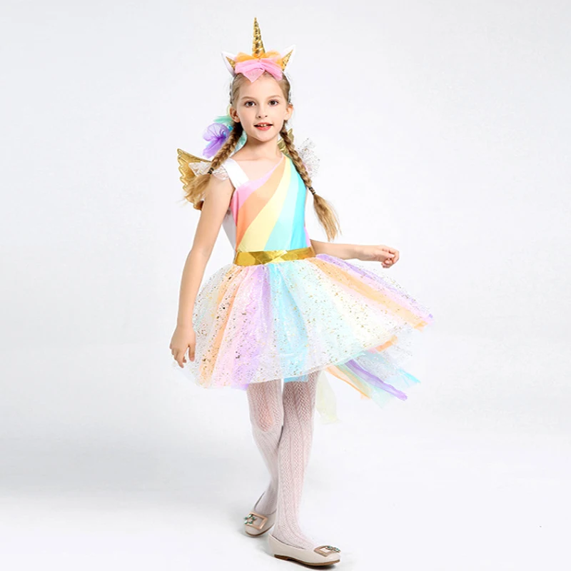 Kids Girls Rainbow Unicorn Costume For Princess Halloween Carnival Birthday Party Dress Cosplay Costumes | Тематическая одежда и