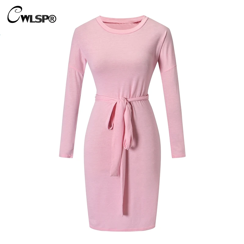 Женское платье с поясом CWLSP однотонное повседневное облегающее миди высокой