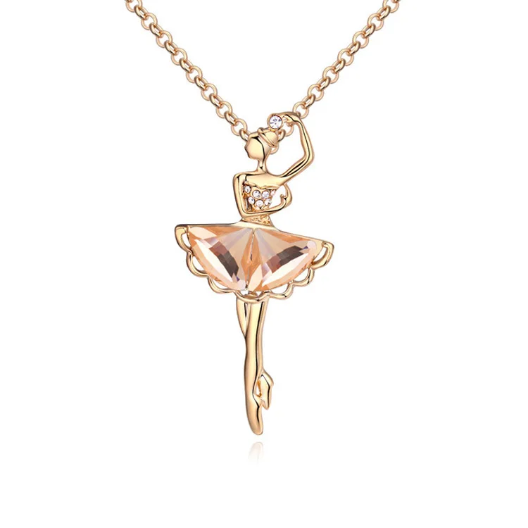 Модное ожерелье со стеклянной подвеской в виде балерины длинная цепочка