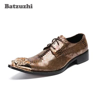 batzuzhi luxury handmade mens shoes pointed metal toe business leather shoes rock brown party footwear for men big size 46