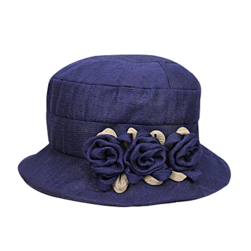 Dark Blue FS цветы пляжная шляпа от солнца для женщин шляпы элегантный летний складной бежевый с широкими полями хлопок солнцезащитный козырек кепки - Цвет: Dark Blue