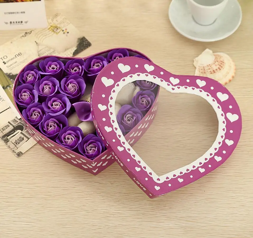 Мыло для мытья тела в форме сердца 18 шт. красное/розовое/синее/фиолетовое цветы