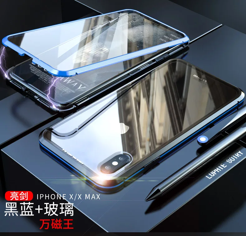 Роскошный двусторонний стеклянный металлический магнитный чехол для iPhone XS MAX iPhone XR X 7 8 Plus чехол для телефона Магнитная крышка 360 полная защита