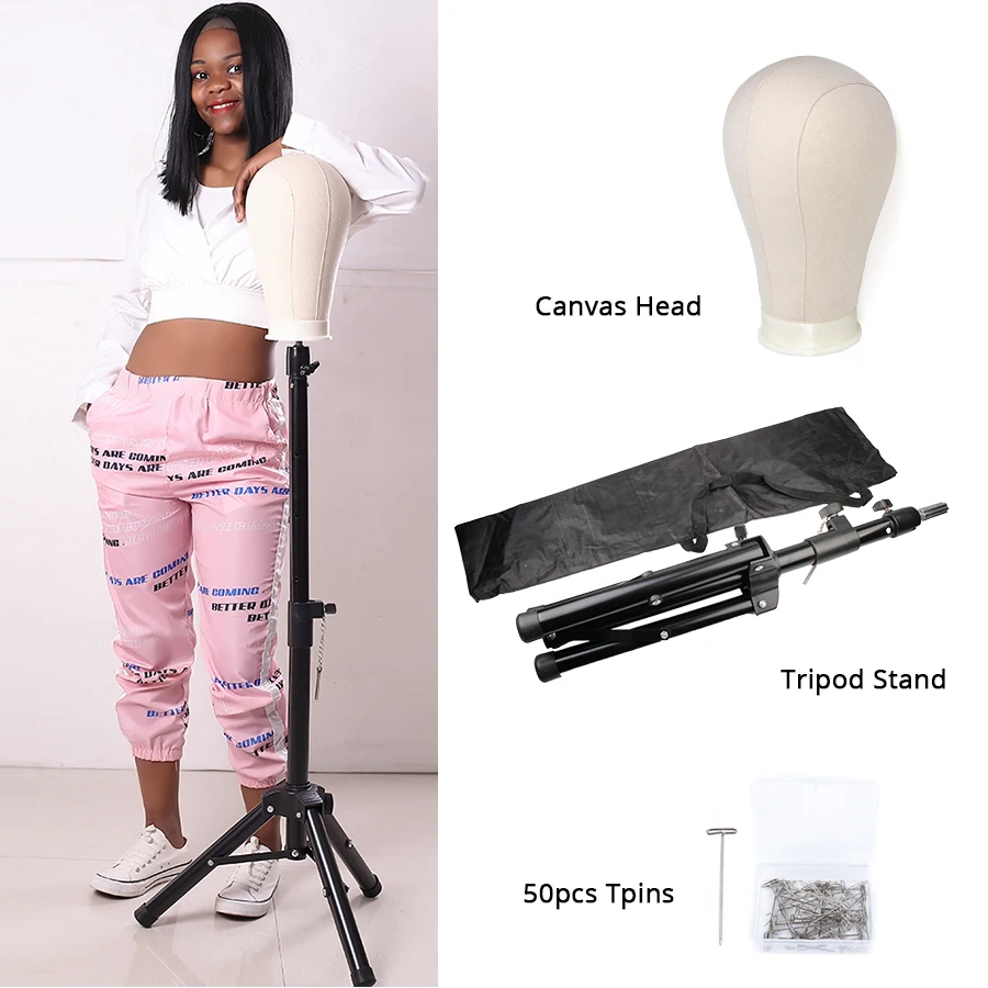

Super Wig Making Set 50 Inch Adjustable Black Tripod Stand Holder With Canvas Head Training Mannequin For Hairdressing 50 Tpins