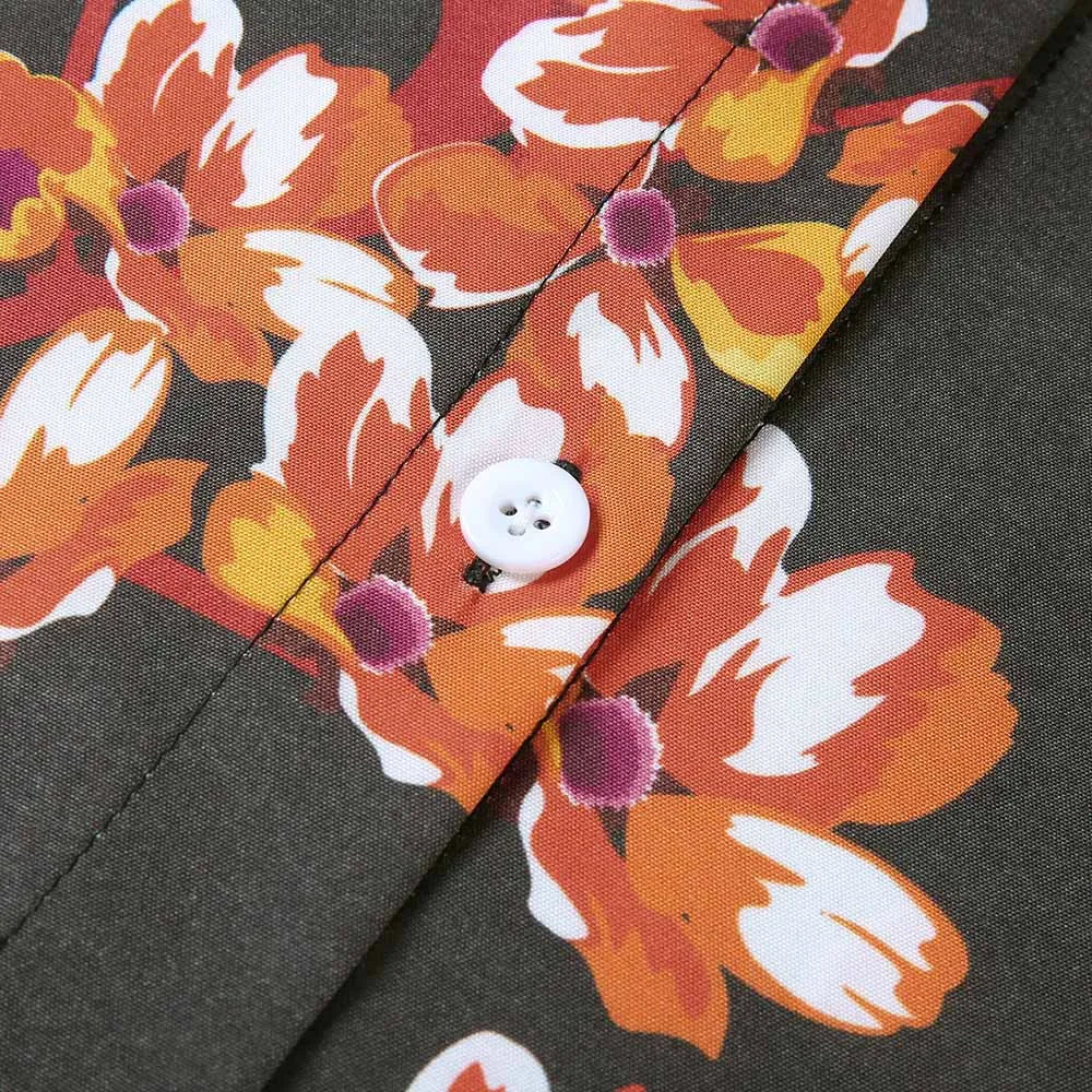 Yellow Dress Floral Printing Button Up Long Shirt Breathable Vestidos | Женская одежда