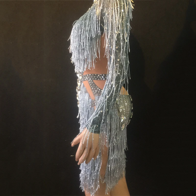 Женское прозрачное Сетчатое платье с бахромой на день рождения серое