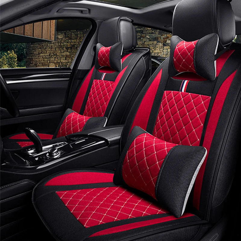 

Car Travel Flax seat cover four seasons Red Lattice Universal Car Seat Covers for Vehicles mazda 3 6 toyota RAV4 volvo ford