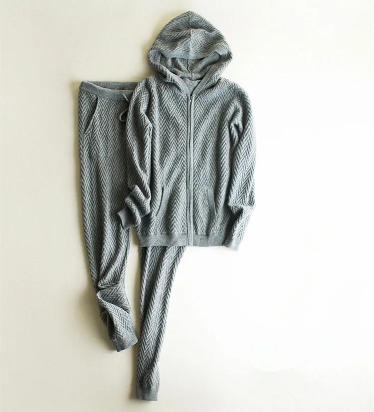 Женский трикотажный свитер с капюшоном из 100% козьего кашемира и твила костюмы