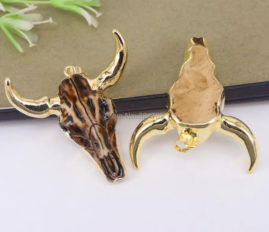 5pcs Gold Metal Resin Cattle Pendant Longhorn Horn Charm Gem stone for Jewelry Making | Украшения и аксессуары