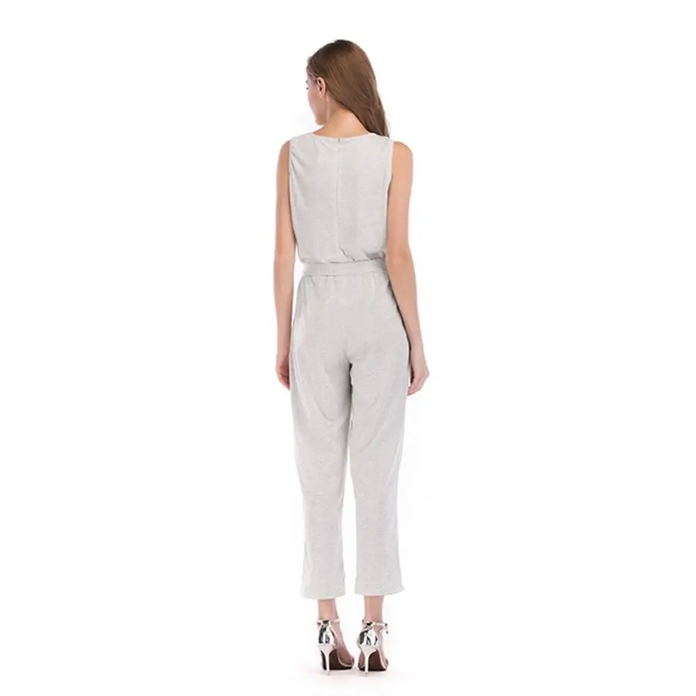 2018 Women Sleeveless Jumpsuits Solid Slim Waist Female Elegant Bodysuits O-neck OL Rompers Playsuits Long Pants | Женская одежда