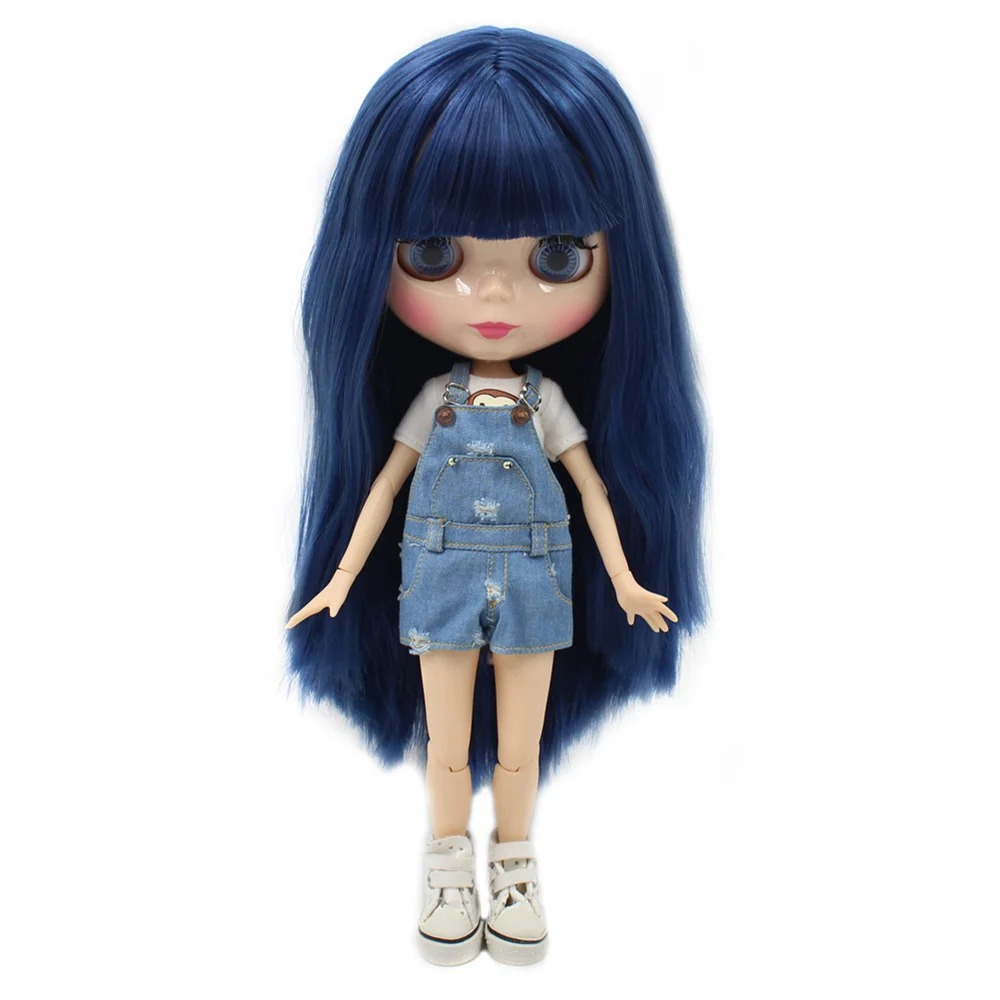Ледяной DBS Blyth кукольные 1/6 bjd синие прямые волосы натуральной овечьей кожи