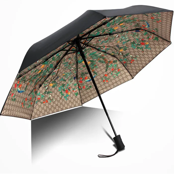 

Europe United States Big UV Light Umbrella Prevented Bask Black Coating Flower Forest Automatic 3 Folding Sunny Rainy Umbrella