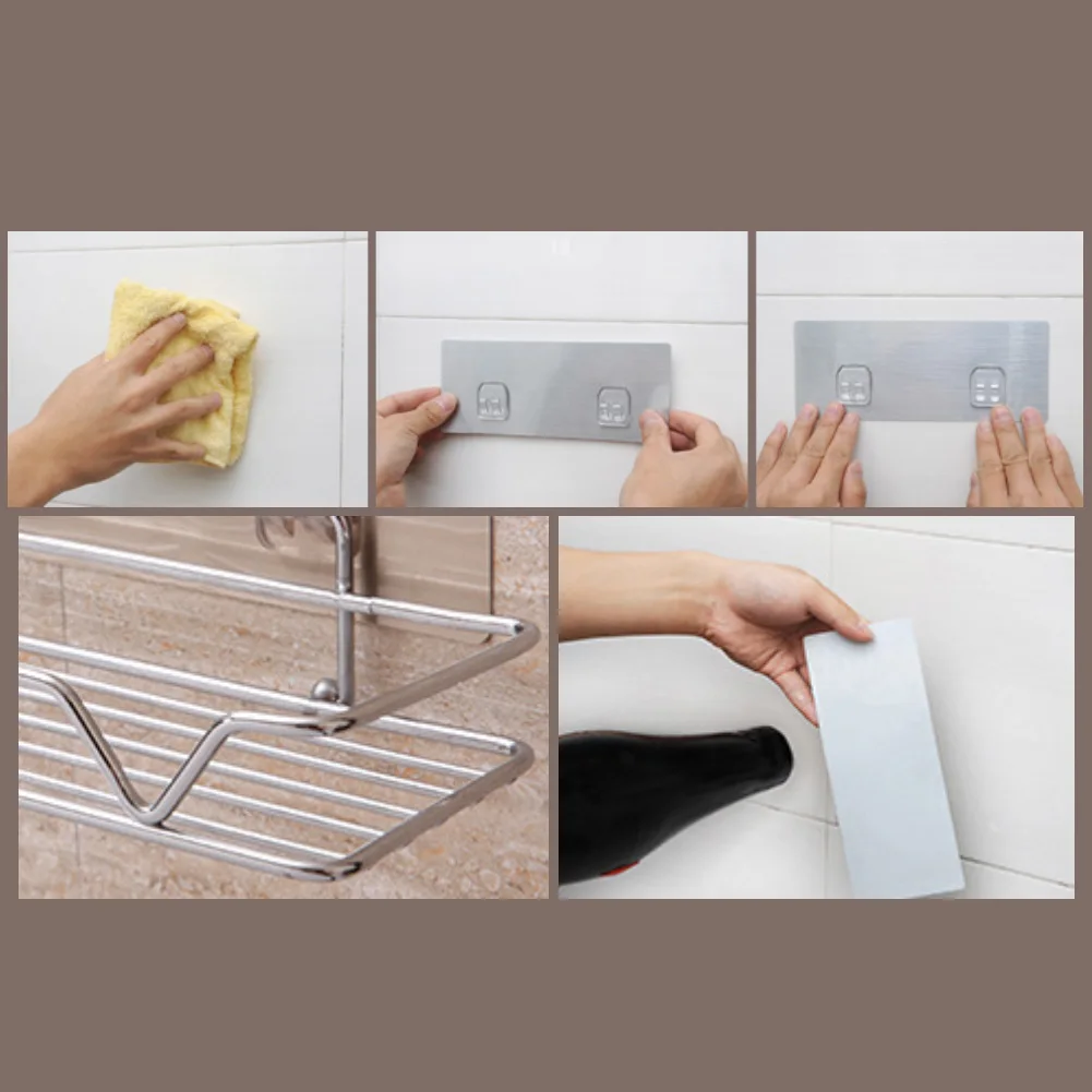 Bathroom Rack Shelf Stainless Steel Wall Mounted Adhesive Storage No Drilling Shampoo Holder Kitchen | Обустройство дома