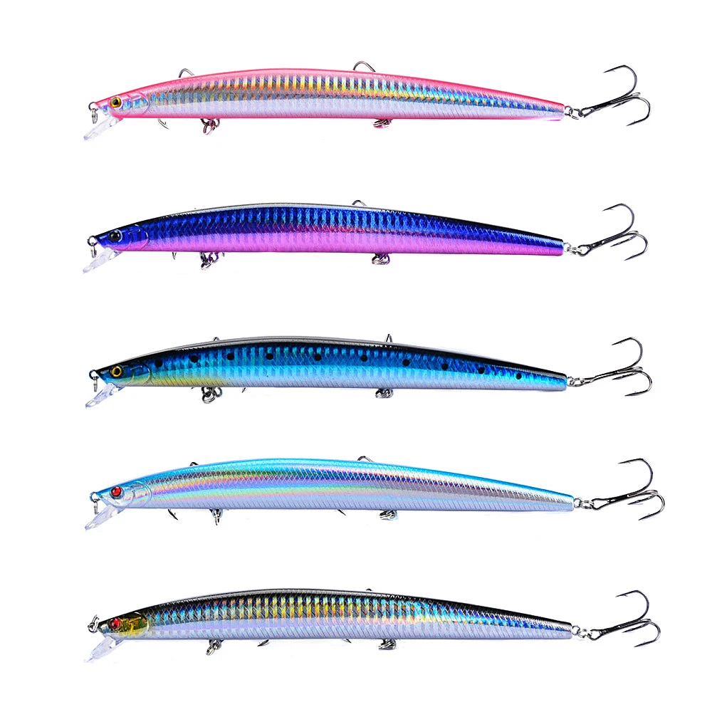 Best selling 1pcs 18cm 24g big long fish Minnow sea fishing lure bait 3D eyes Strong hooks lures for sea fishing