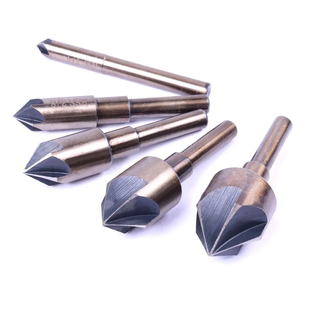 

5 шт. 3/4 ''5/8'' 1/2 ''3/8'' 1/4 'набор сверл для зенковки хвостовик фаски Резак Инструмент