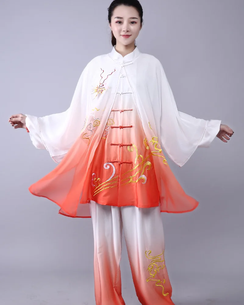 3pc tops pants coat 3 шт. женский Традиционный китайский вышитый цветок с длинным рукавом ушу тайчи форма для кунгфу костюм униформа Тай Чи одежда для упражнений - Цвет: 3pc tops pants coat