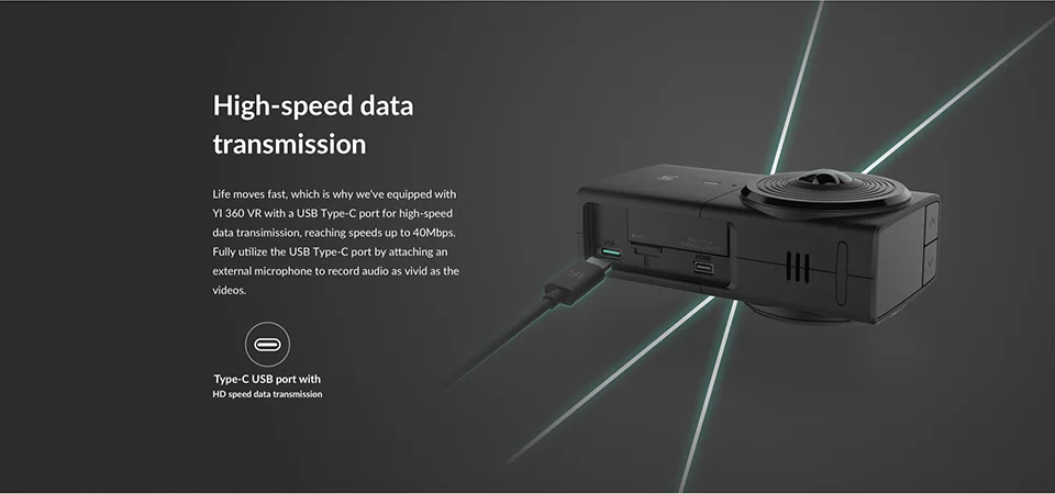 Панорамная камера Yi 360 VR | 360-градусная съемка | Два объектива с линзами типа «рыбий глаз» | Функция голосового управления