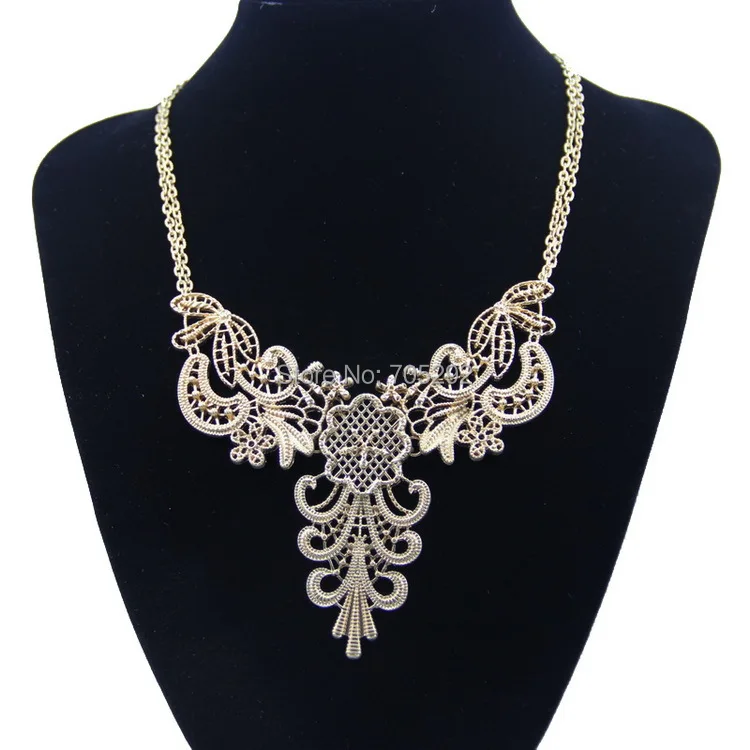 Vintage Gold Tone Alloy Hollow Flower Choker Statement Necklace for Women | Украшения и аксессуары