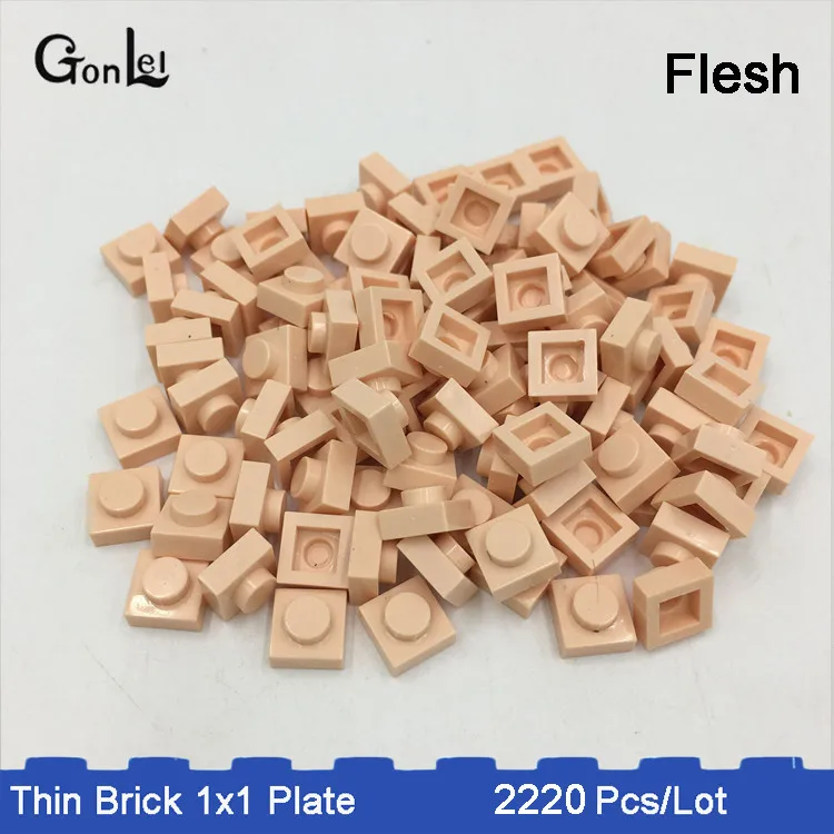 Flesh colors 2220 шт./лот MOC кирпич 1x1 пластины части 33 цвета выбор сделать qr-код и MOC Конструкторы блоки DIY игрушка ребенок совместим с - Цвет: Flesh colors