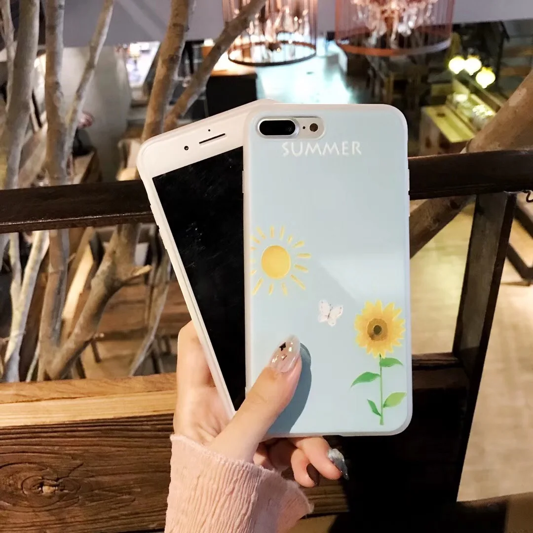 Мультфильм для iPhone X цветок подсолнечника 7 8 Plus Silicon Case 6 6s плюс мягкий