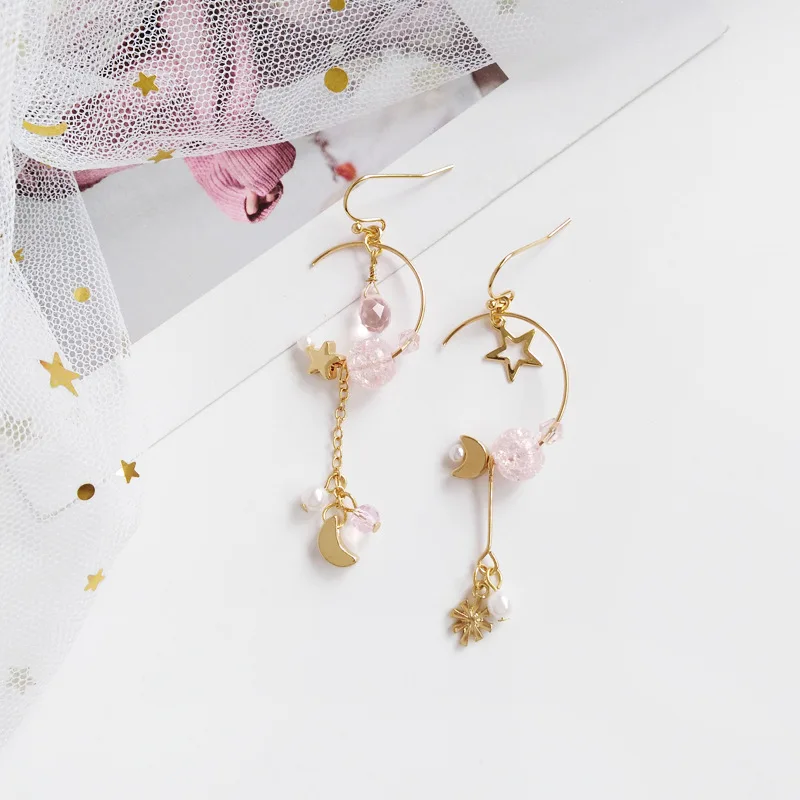 pink pierced ears Простые серьги-клипсы в виде земной Вселенной, Луны, звезды, без прокалывания, кавайные геометрические, в виде полукруга, полукруглые женские серьги-клипсы - Окраска металла: pink pierced ears