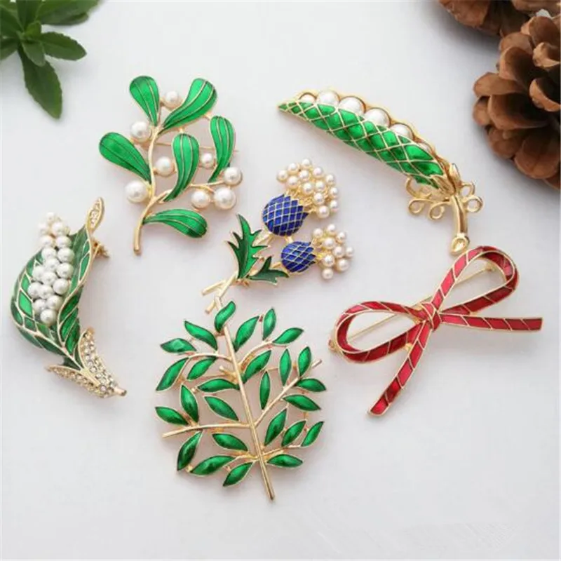 Брошь с имитацией жемчуга в европейском и американском стиле зеленая