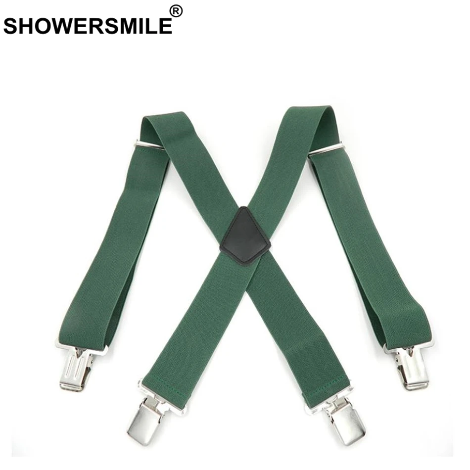 green mf07 SHOWERSMILE, Зеленая Мужская рубашка, подтяжки, ширина 5 см, мужские подтяжки s, 120 см, 4 зажима, регулируемые кожаные брюки, ремень, подарок для бойфренда - Цвет: green mf07