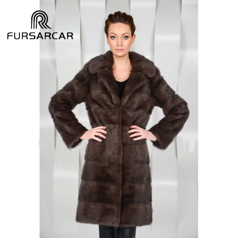 Женская шуба из натурального меха норки FURSARCAR с отложным воротником и круглым