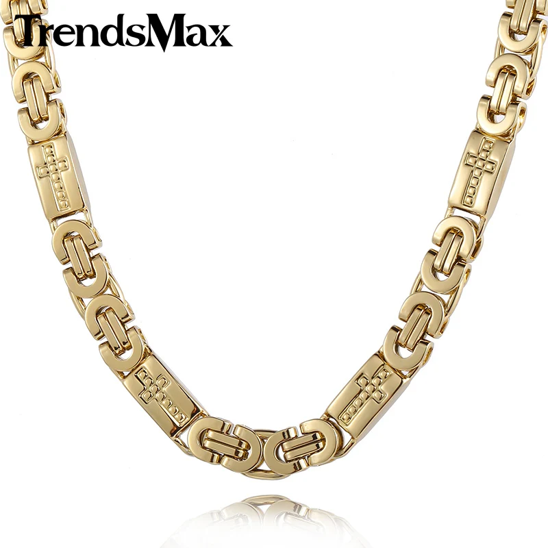 Trendsmax Мужская цепочка для мальчиков шириной 8 ММ золотого цвета с плоским