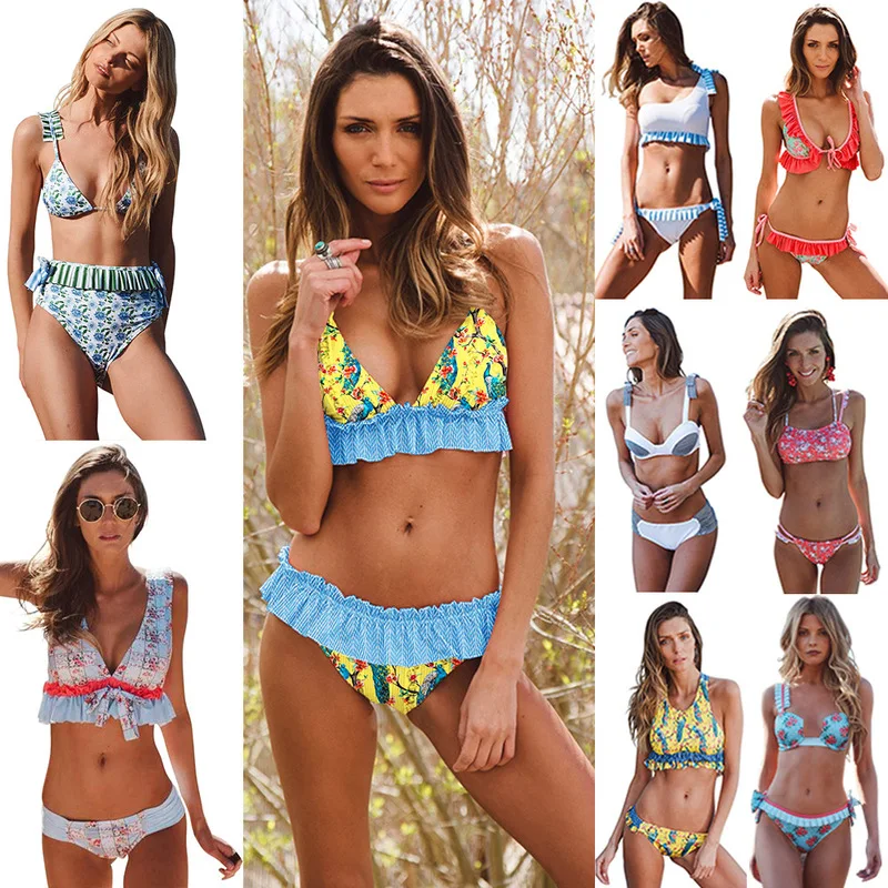 Новинка лета 2018 европейский и американский купальник юбка в складку с принтом