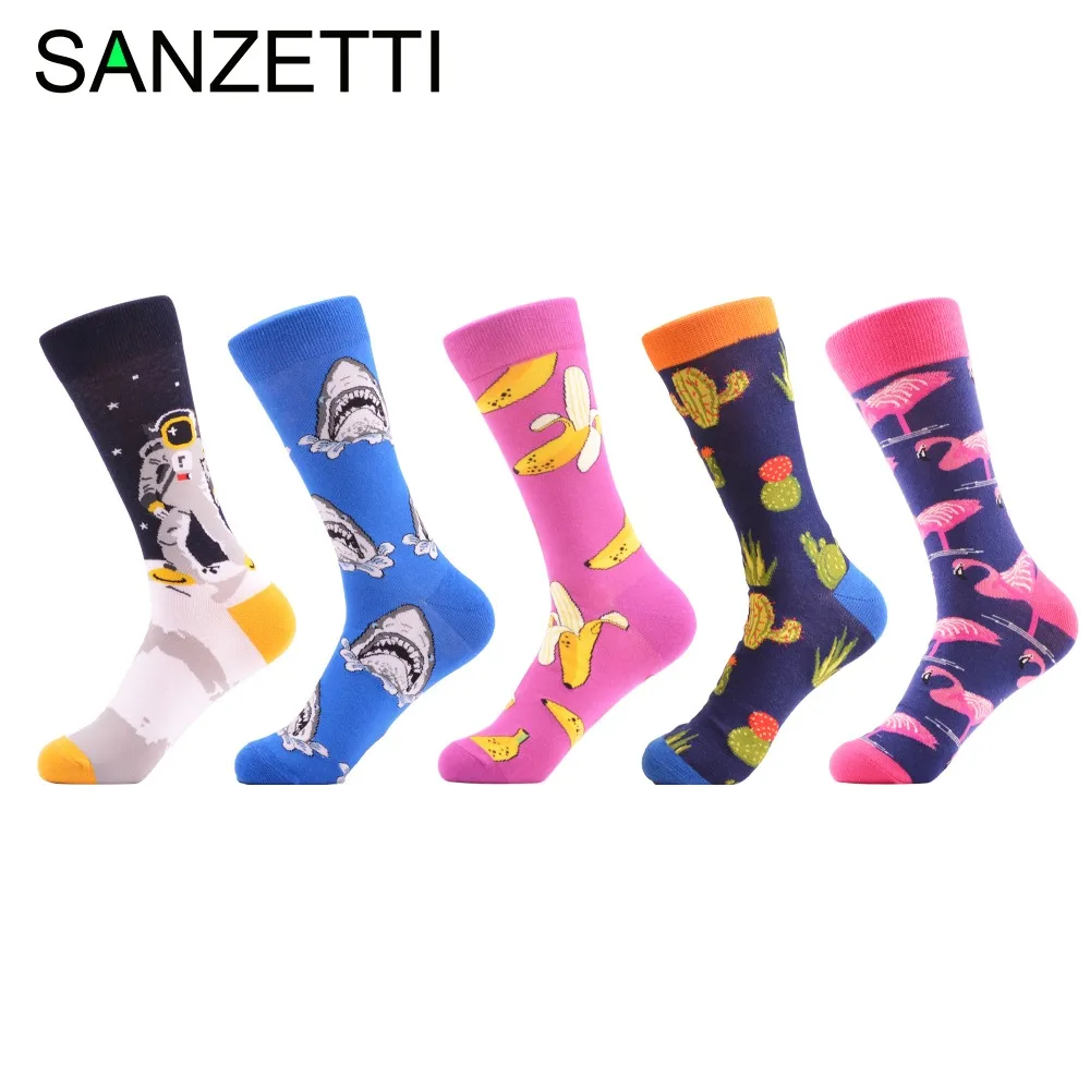 SANZETTI/5 пар хит продаж мужские носки цветные смешные чесаные хлопковые свадебные с