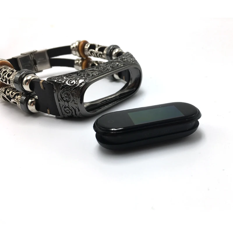 AKGLEADER для Xiaomi mi Band 4 3 nfc Ретро ремешок для часов из натуральной кожи с ювелирным ремешком металлический гравировальный чехол для mi Band 3 4