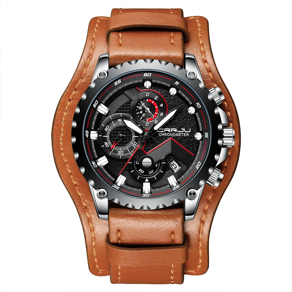 

Relogio Masculino Crrju Mens Watches Top Brand Luxury Quartz Gold Watch Men Casual Leather Military Waterproof Sport Wrist Watch
