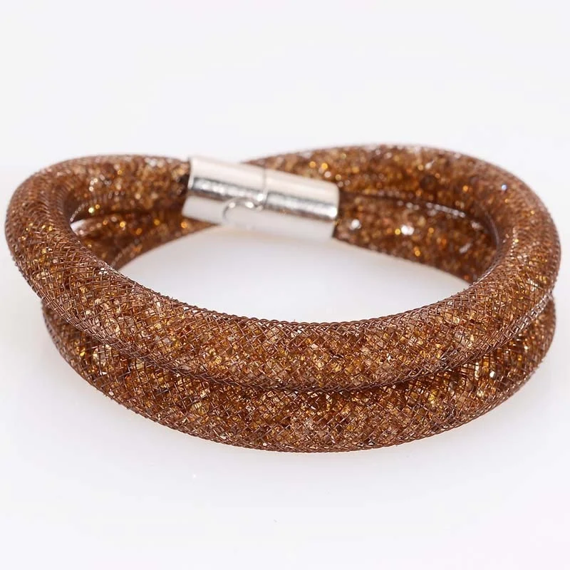 Brown with silver Miasol, сетчатая цепочка, шарм, полностью полимерный кристалл, двойная обёрточная бумага, магнитный обернутый браслет для женщин, для вечеринки, свадебный подарок - Окраска металла: Brown with silver
