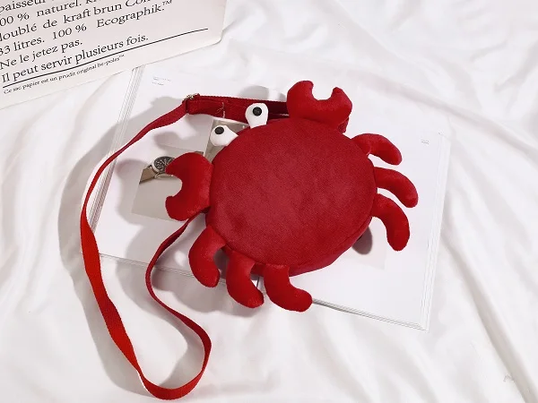 wine red Косая сумка на одно плечо с мультипликационным принтом; Женская милая плюшевая сумка в виде краба для отдыха; модная однотонная Мягкая Повседневная сумка на молнии - Цвет: wine red