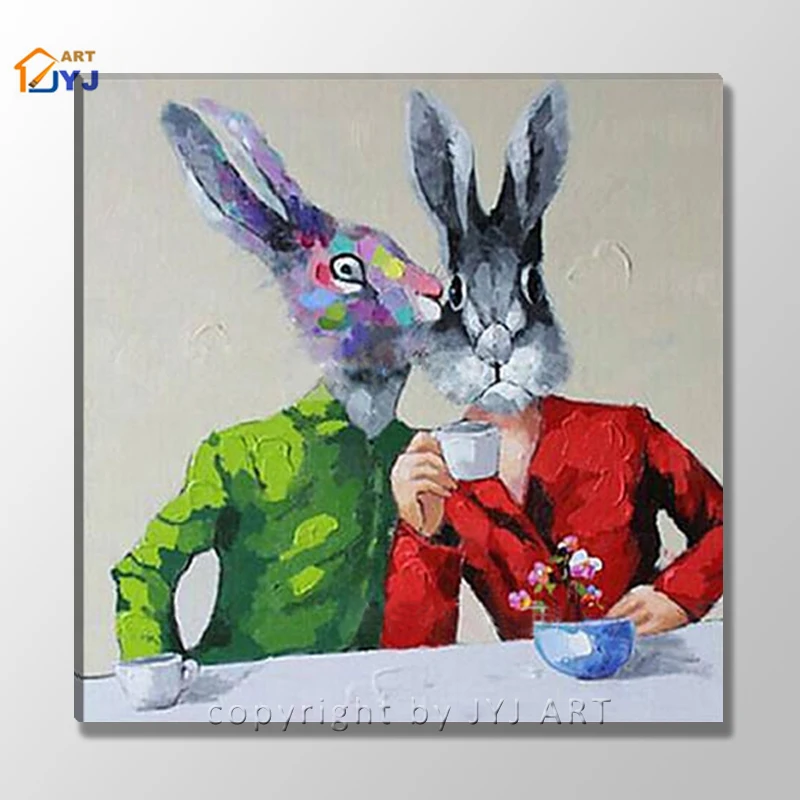 Забавные кролики холст Настенная картина ручная роспись современная