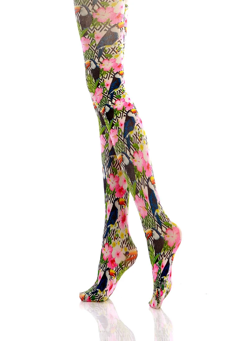Разноцветные колготки с принтом цветов и геометрических фигур|flowers mix|flower flowersocks