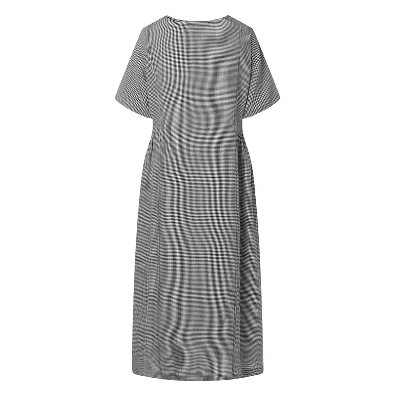 ZANZEA, женское платье, женское, в клетку, короткий рукав, длинное, макси, Vestido, летнее, повседневное, с круглым вырезом, сарафан, вечерние, Клубное платье, Robe Femme