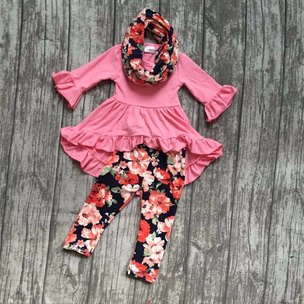 Осень/Зима 3 шт. Коралл шарф комплект для маленьких девочек с цветочным рисунком